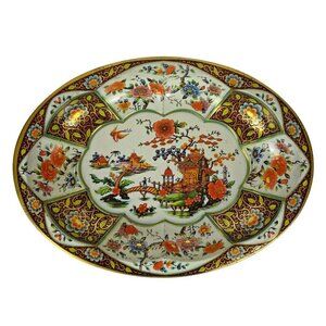 Daher Decorated Ware Oval Serving Bowl Asian Scene Pagoda Bridge Design England